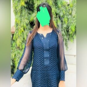 Midnight Elegance Sheer Sleeve Kurta Set